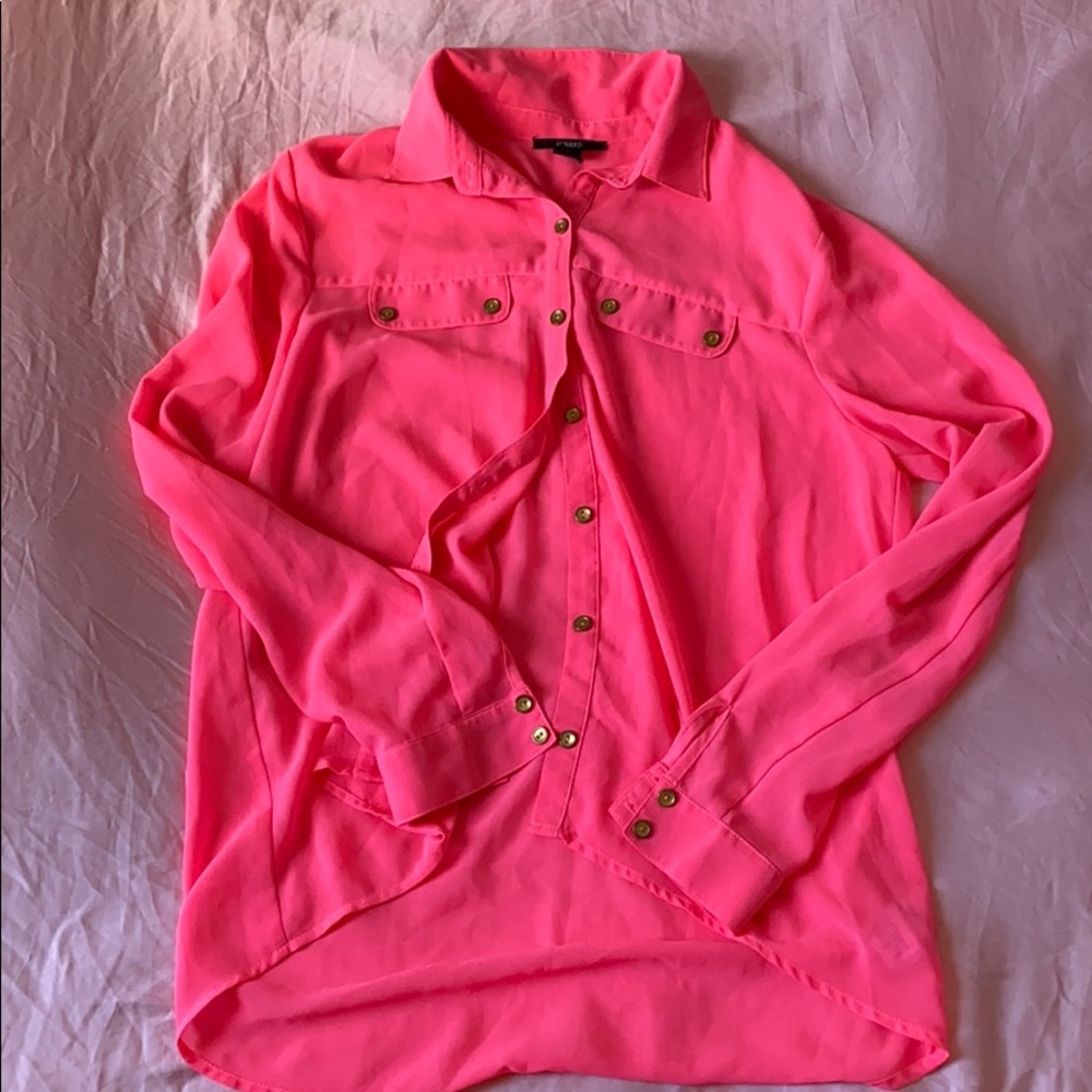 Neon pink long sleeve button down